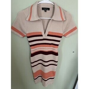 Lovely Day Women's Striped Ribbed V-Neck Knit Bodycon Mini Dress Size Medium